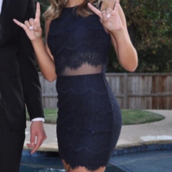 Teeze Me Lace Cocktail Dress - Navy - Picture 2 of 7